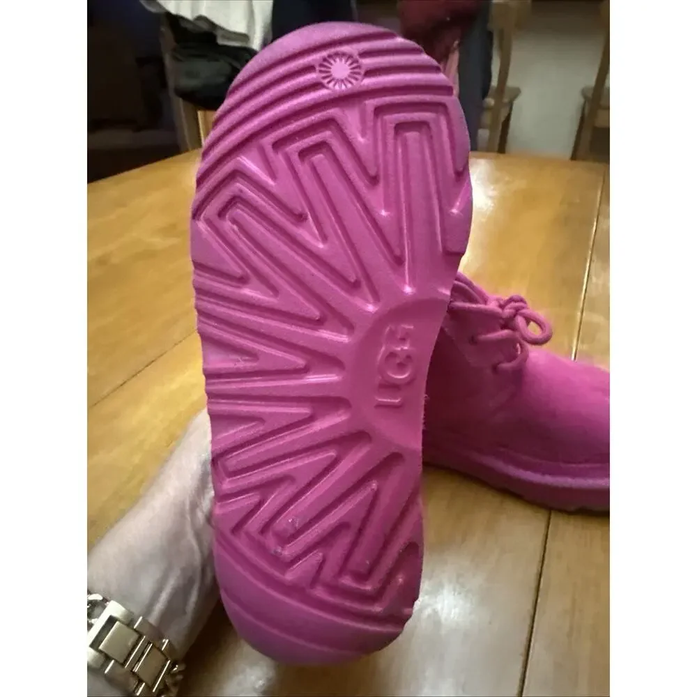 UGG Neumel II Hot Pink Suede Lace Up Big Kids Boots Youth Size 2 School Outdoor